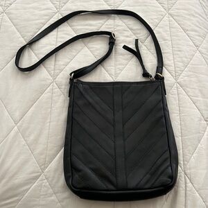 Margot Chevron Hobo Crossbody Leather Shoulder Bag Black